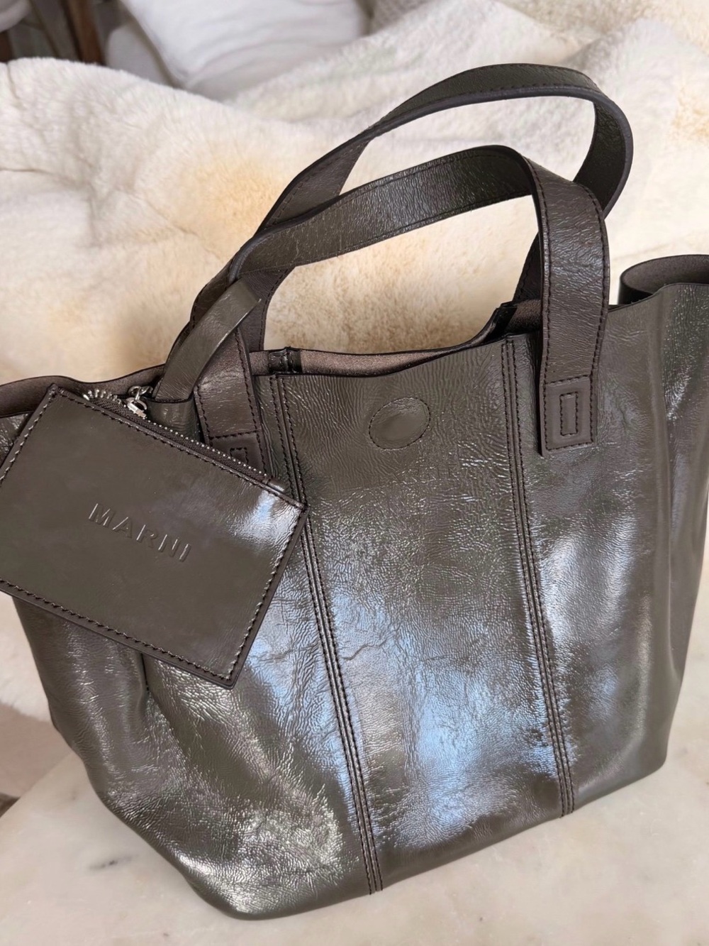 MARNI Shiny Leather Tote with Card Pouch (retails $1950)